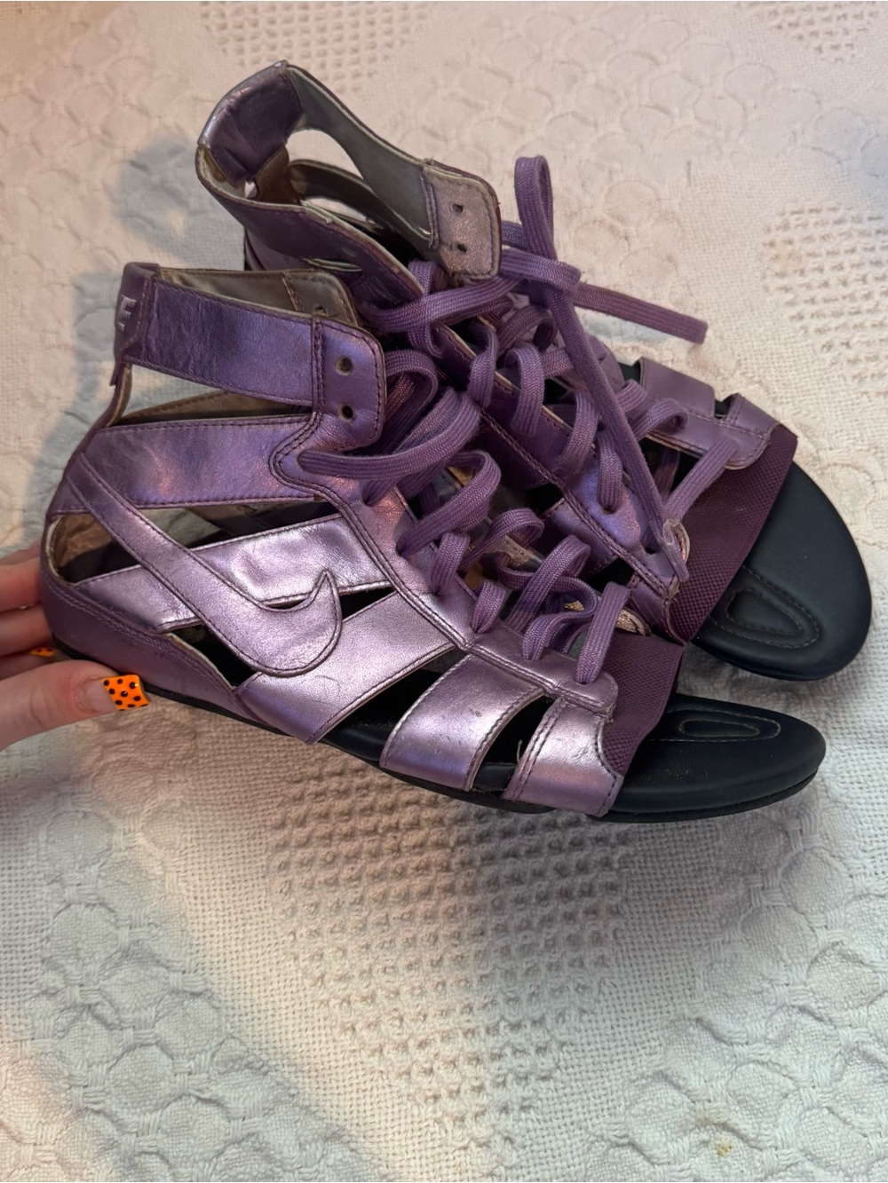 Nike Women's Metallic Lavender Gladiator Lace-Up Sandals
